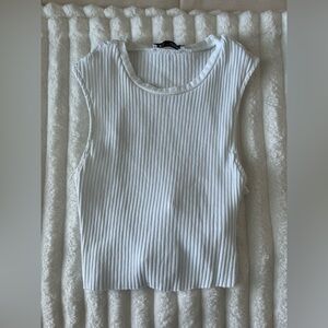 Zara White Ribbed Crop Top Open Back